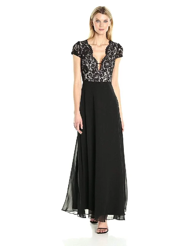 Plus size dresses for fuller busts fit perfectly -Aidan Mattox - Aidan by MN1E200675 Lace V-neck Chiffon A-line Dress