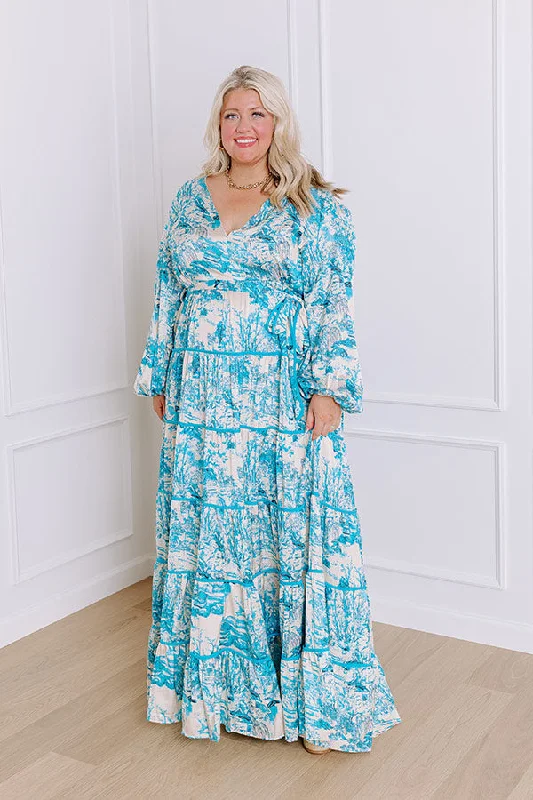 Plus size dresses featuring sequined tops glitter bright -Chateau Chic Tiered Maxi Dress in Sky Blue Curves