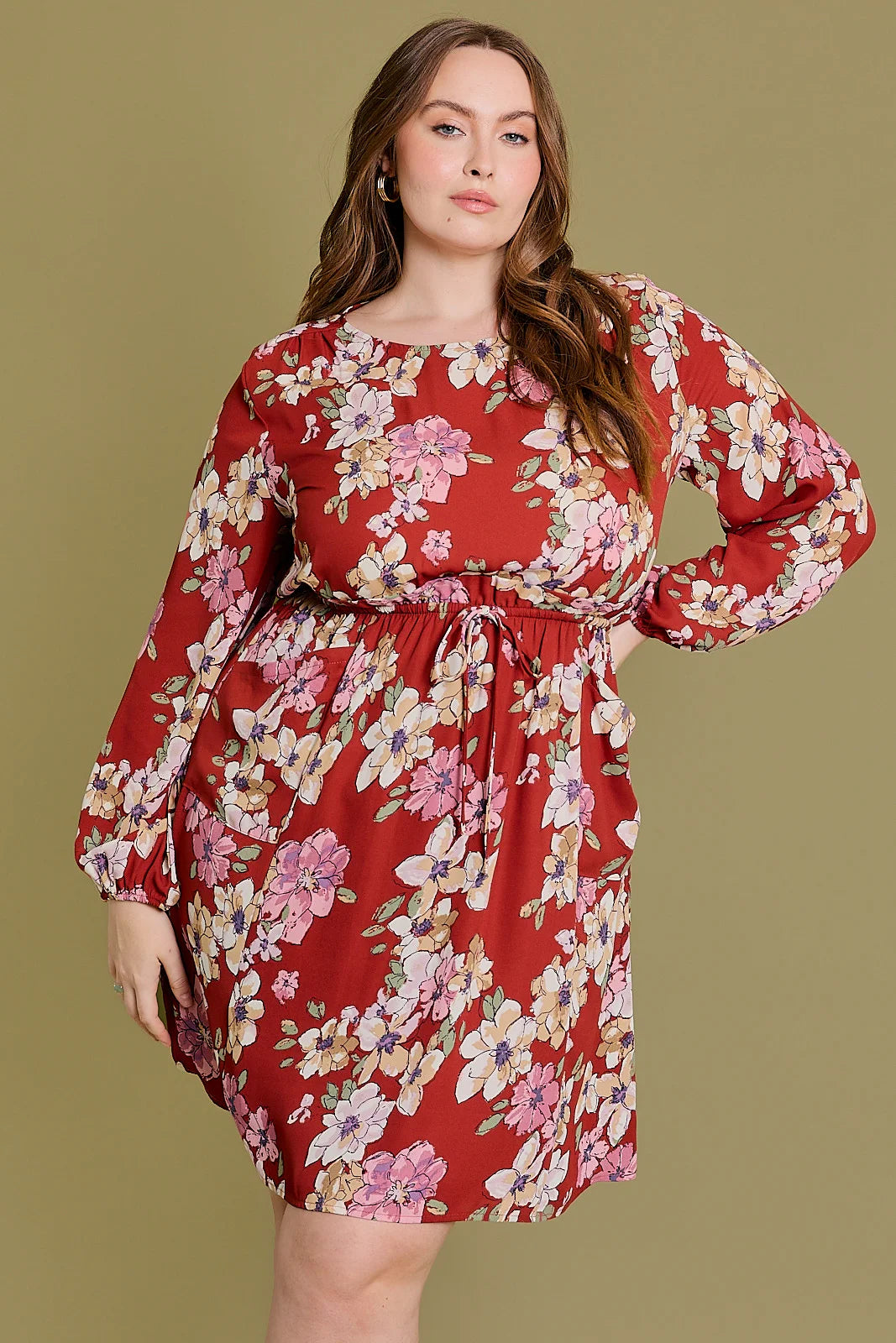 Plus size dresses with cap sleeves feel dainty -Plus Size Floral Ruffle Waist Chiffon Mini Dress