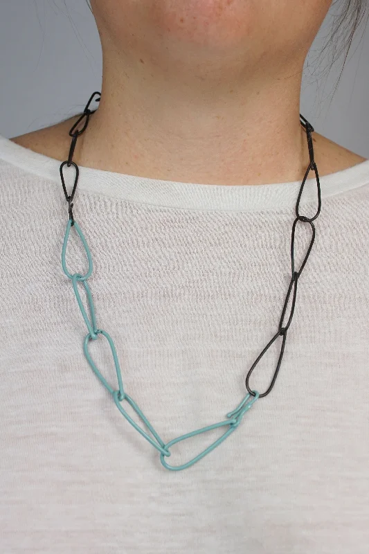 Necklaces and pendants with engraved messages for a deeply personal, sentimental gift-Modular Necklace in Steel and Faded Teal