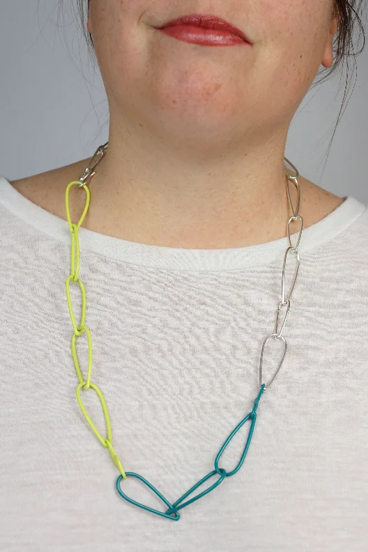 Necklaces and pendants with ocean-inspired designs for a refreshing, beachy feel-Modular Necklace in Silver, Neon Chartreuse, and Bold Teal