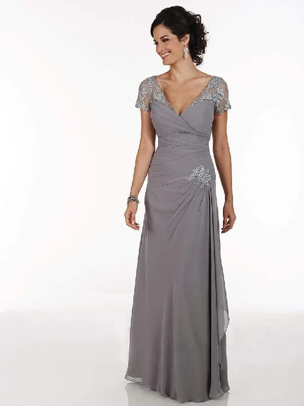 Plus size dresses with classic vibes never age -Christina Wu Elegance - Pleated Bodice V Neckline Surplice Gown 17735