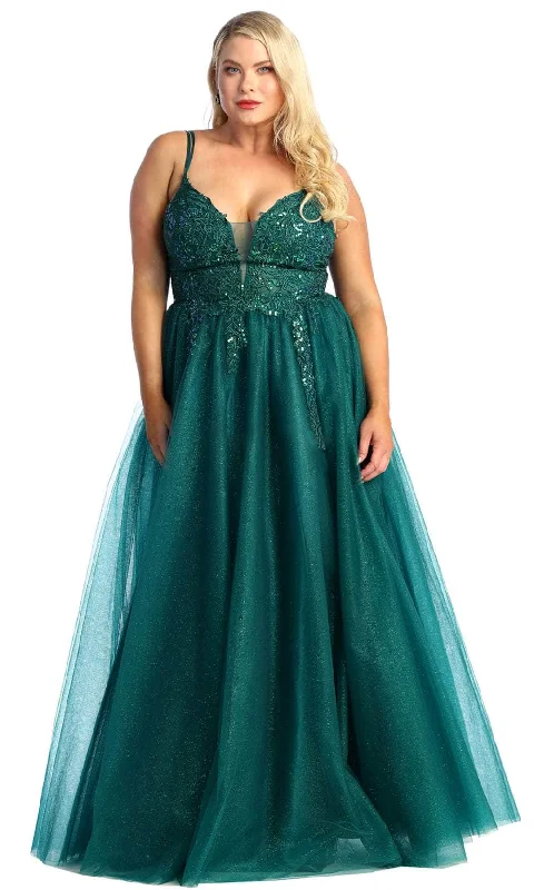 Plus size dresses with A-line cuts flatter curves -May Queen RQ7957 - Multicolor Beaded Illusion Gown