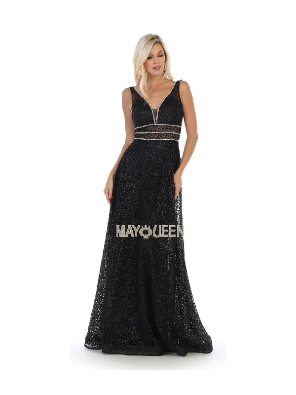 Elegant plus size dresses for weddings fit beautifully -May Queen - MQ1623 Embellished Deep V-neck A-line Dress