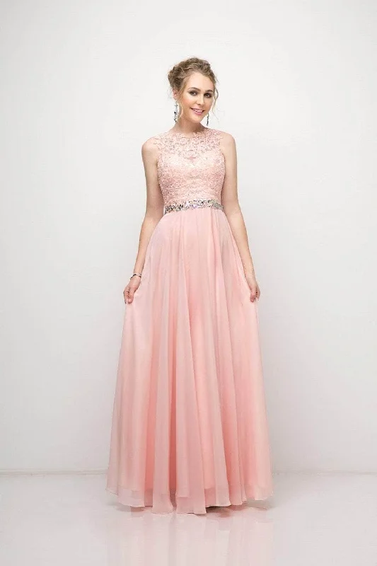 Plus size dresses for festive events shine loud -Cinderella Divine - B1601 Embellished Belt Lace A-Line Chiffon Dress