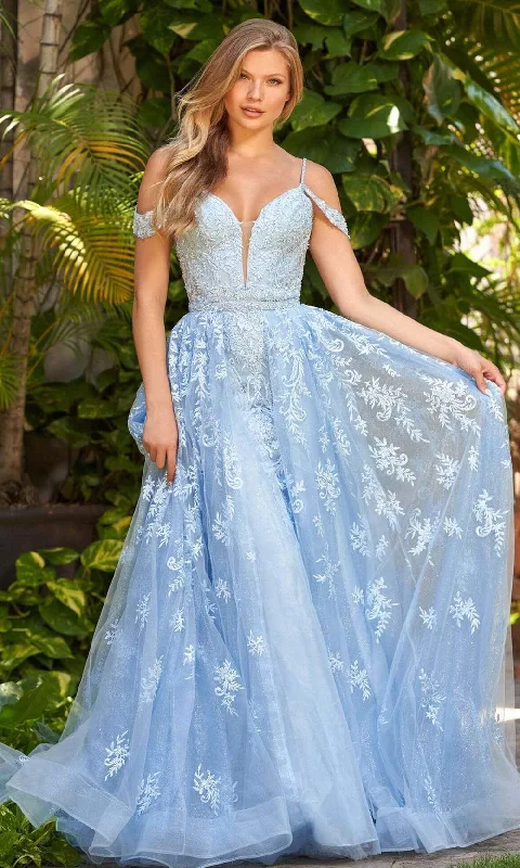 Plus size dresses for trendy vibes stay current -Sherri Hill - 54935 Dreamy Glittered Overskirt Gown