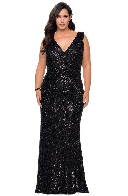 Plus size dresses for office chic stay crisp -La Femme - 28770 Sleeveless V-Neck Sequin Plus Size Prom Gown