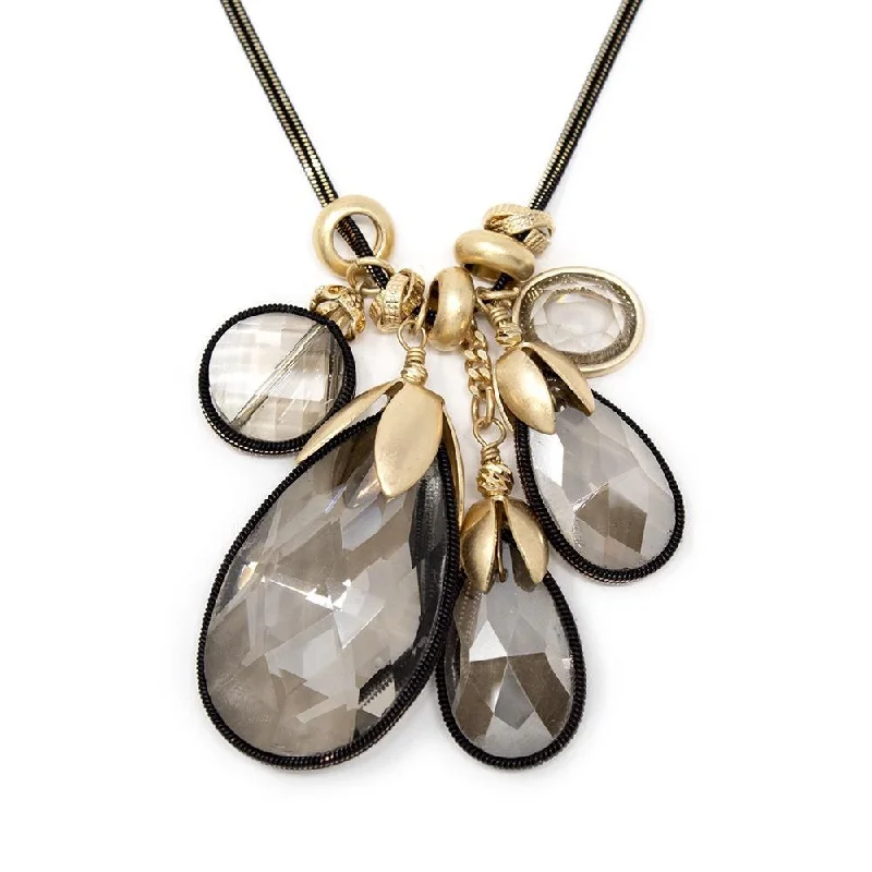 Necklaces and pendants with leaf-shaped designs for an earthy, organic feel-Liquid Metal Long Necklace with Glass Teardrops Pendant Gold/Black