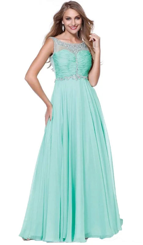 Plus size dresses with shiny threads reflect light -Nox Anabel - 8155 Bateau illusion Chiffon Gown