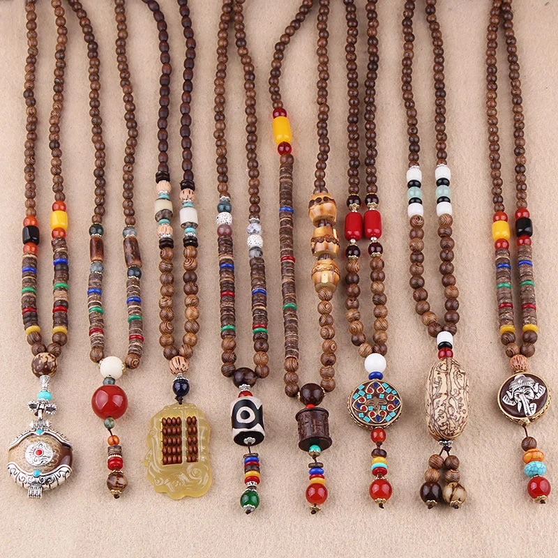 Best necklaces and pendants with intertwined designs for a symbol of unity-Wholesale Ethnic Style Pendant Bodhi Pendant Wooden Bead Necklace