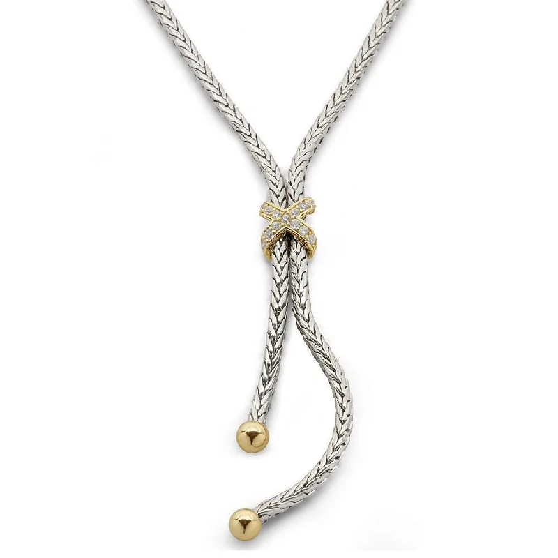 Elegant necklaces and pendants with diamond accents for added sparkle-Two Tone Necklace CZ X Station