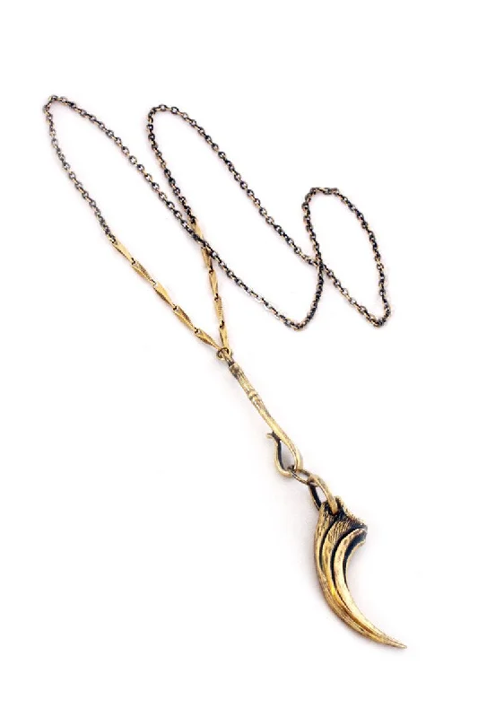 Unique necklaces and pendants with custom birthstone arrangements for personalization-tiger talon pendulum necklace brass