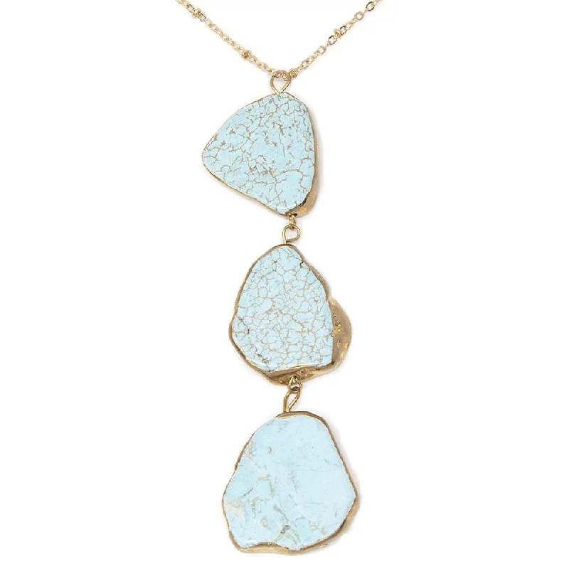 Personalized necklaces and pendants with coordinates for a meaningful location-based gift-Long Gold Plated Necklace with Three Turquoise Pendants