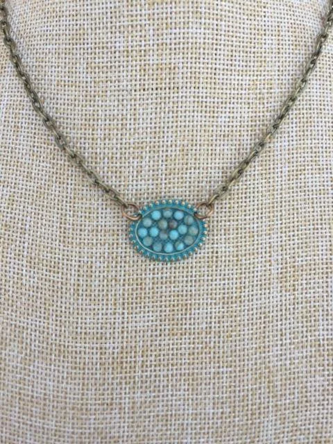 Unique necklaces and pendants with vintage-inspired designs for timeless appeal-Mini Turquoise Sideways Oval Necklace