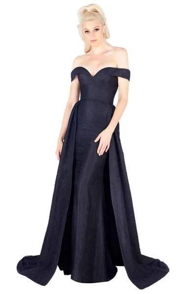 Plus size dresses with sturdy zippers stay secure -Mac Duggal - Lace Off Shoulder Long Overskirt Gown 12123L