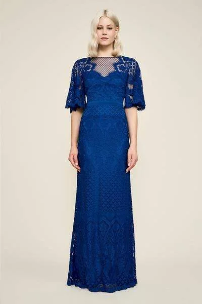 Plus size dresses for office chic stay crisp -Tadashi Shoji - Lace V-neck Fitted Dress - 1 pc Cerulean In Size 12 Available