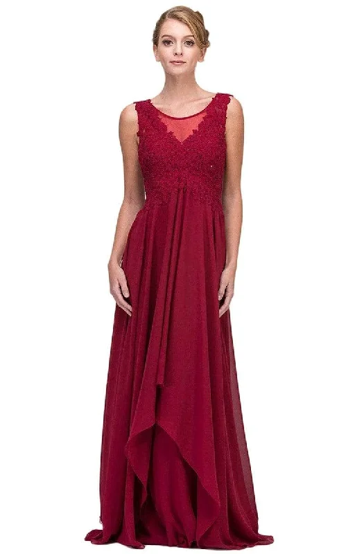 Plus size dresses featuring braided trims are artsy -Eureka Fashion - 4711 Applique V-neck Chiffon A-line Dress