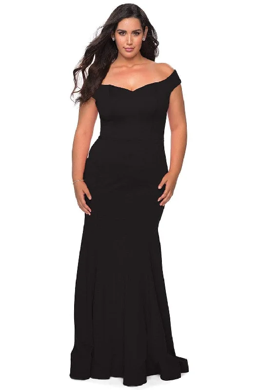 Plus size dresses with comfy flows feel gentle -La Femme - 28963 Off-Shoulder Jersey Simple Prom Dress