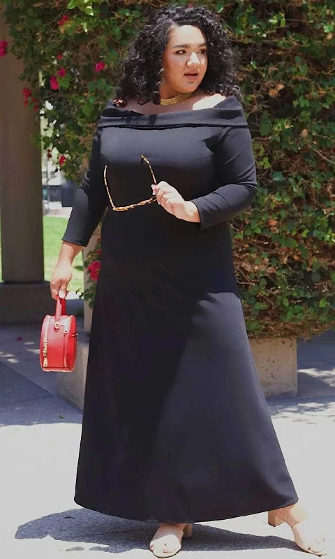 Plus size dresses featuring mesh overlays feel chic -Sydney's Closet - CE2002 Off Shoulder Long Sleeves Dress