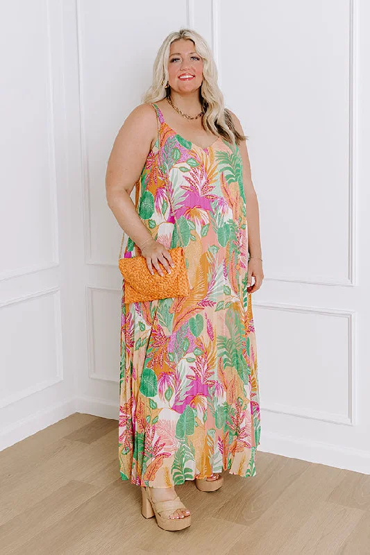 Plus size dresses with lightweight knits feel breezy -Tropical Cabana Chiffon Maxi Dress Curves