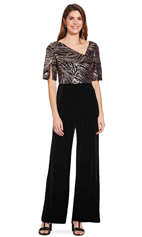 Plus size dresses with unique cuts stand apart -Adrianna Papell - AP1E206295 Split Sleeve Sequined Bodice Jumpsuit