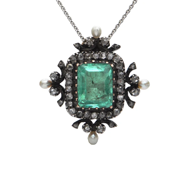 Stunning necklaces and pendants with birthstone pendants for a personal touch-Rare Georgian Emerald, Diamond, and Pearl Pendant