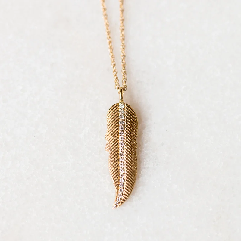 Necklaces and pendants with sun and moon motifs for a celestial-inspired design-Small Diamond Feather Necklace | 14-Karat