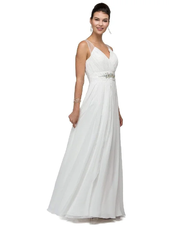 Plus size dresses with unique cuts stand apart -Dancing Queen Bridal - 9539 Sophisticated Ruched V-Neck Chiffon A-line Dress