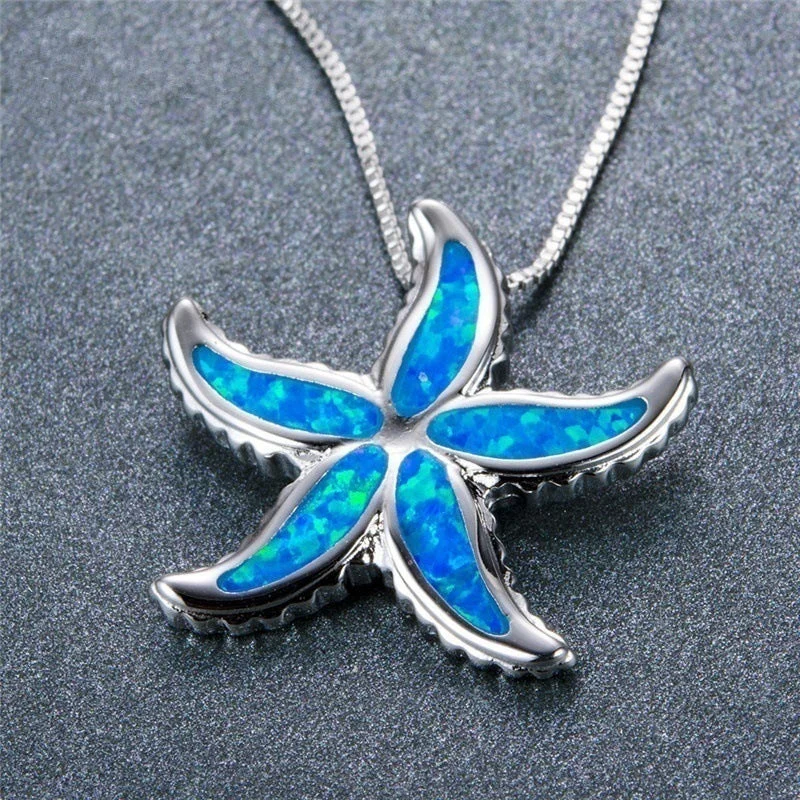 Simple necklaces and pendants with bar pendants for a sleek modern design-Wholesale Diamond Blue Starfish Alloy Necklaces