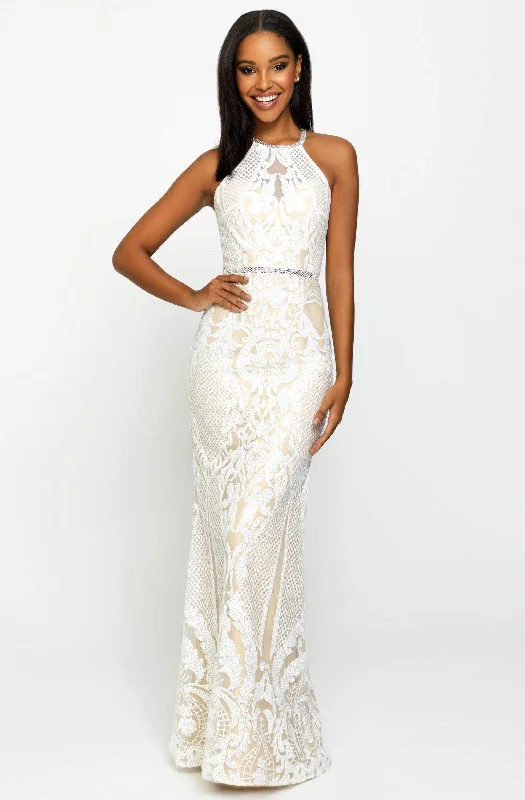 Plus size dresses with flowing skirts move freely -Madison James - Sequined Halter Trumpet Dress 19-173 - 1 pc Ivory in Size 18 and 1 pc Black in Size 24 Available