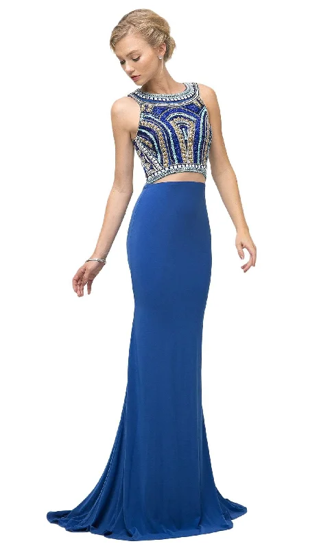 Plus size dresses featuring vibrant colors lift moods -Cinderella Divine - CK39 Two Piece Beaded Halter Trumpet Dress