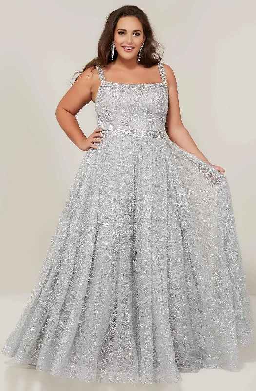 Plus size dresses for trendy vibes stay current -Tiffany Designs - 16381 Beaded Sparkle Tulle A-line Dress