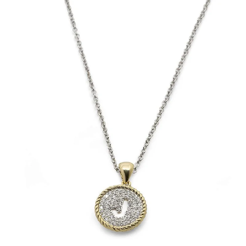 Necklaces and pendants with diamond pendants for a luxurious sparkling effect-Two Tone Necklace Round Pave Initial - J