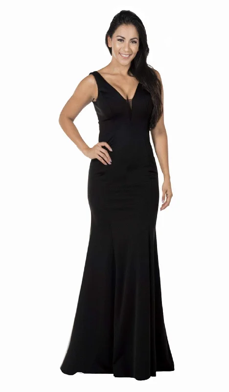 Plus size dresses for spring bloom with grace -Poly USA - 8152 Plunging V-Neck Trumpet Jersey Gown