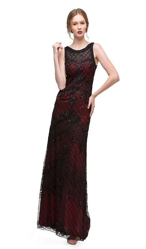 Plus size dresses with cap sleeves feel dainty -Eureka Fashion - Lattice Motif Illusion Bateau Soutache Evening Gown