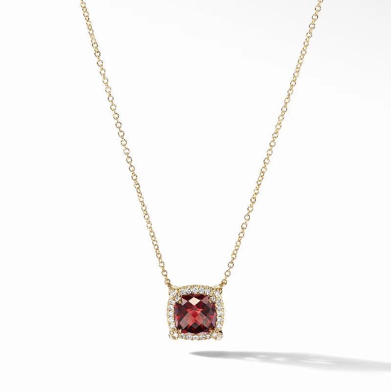 Stunning necklaces and pendants with amethyst gemstones for a calming effect-Petite Châtelaine® Pavé Bezel Pendant Necklace in 18K Yellow Gold with Garnet