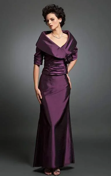 Plus size dresses with stretch panels move freely -Alexander by Daymor Ruched Bodice Wide Neckline Long Gown 232 - 1 pc Berry in Size 4 Available