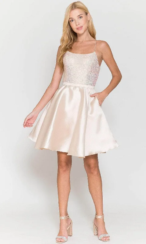 Plus size dresses with muted tones blend well -Poly USA 8730 - Sleeveless Sequined Bodice Short Dress