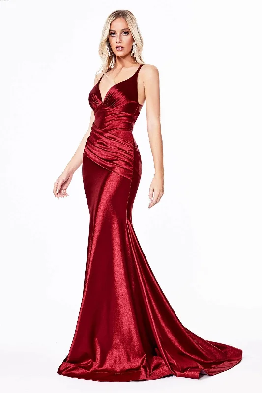 Plus size dresses featuring velvet textures feel plush -Ladivine CH236 - Ruched Mermaid Prom Dress