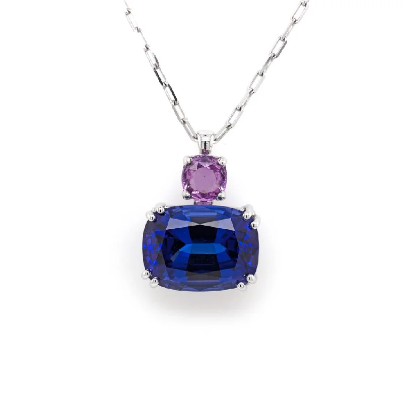 Necklaces and pendants with lock and key designs for a symbolic gesture-Tanzanite and Sapphire Coupled Pendant