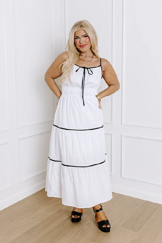 Plus size dresses with breathable layers stay airy -Coquette Moment Maxi Dress in White Curves