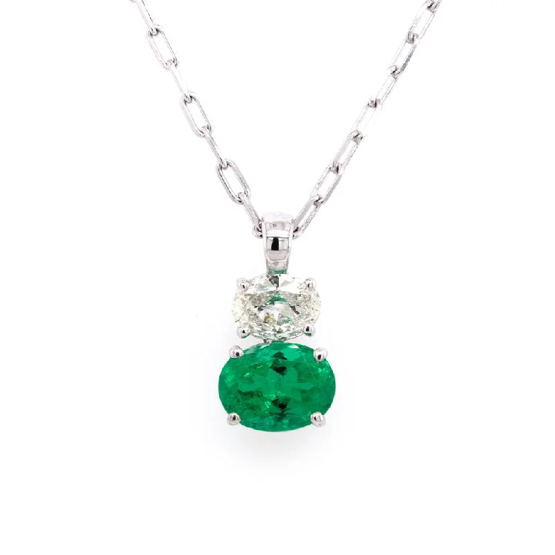 Stunning necklaces and pendants with ruby and diamond combinations for a luxurious effect-Emerald & Oval Cut Diamond Pendant