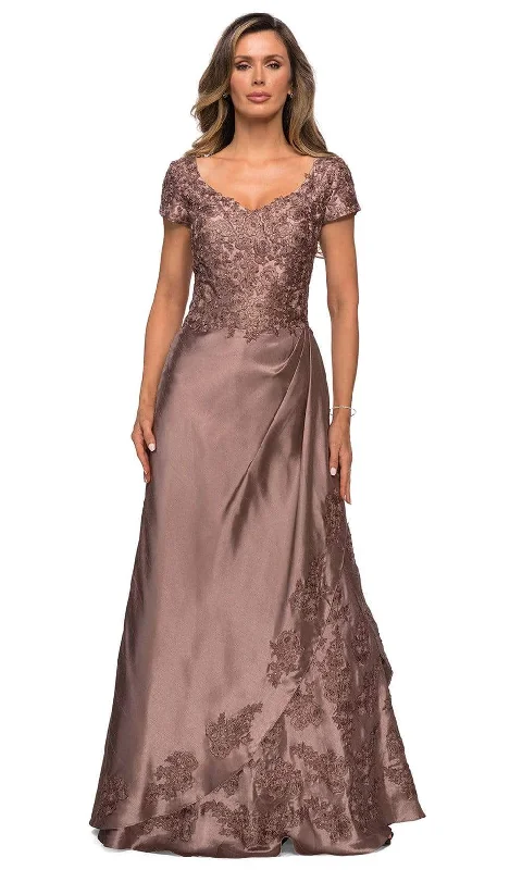 Plus size dresses with supportive fits lift spirits -La Femme - 27033 Floral Satin A-Line Mother of the Bride Gown