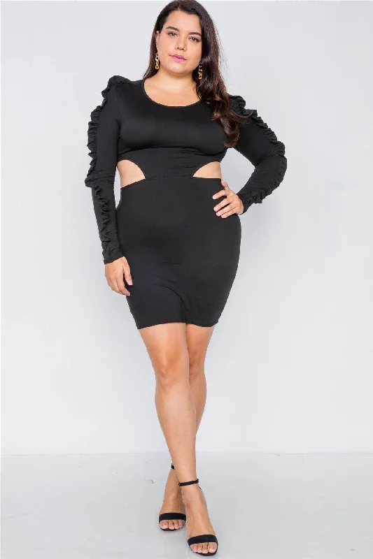 Plus size dresses with A-line cuts flatter curves -Plus Size Black Cut-Out Mini Dress