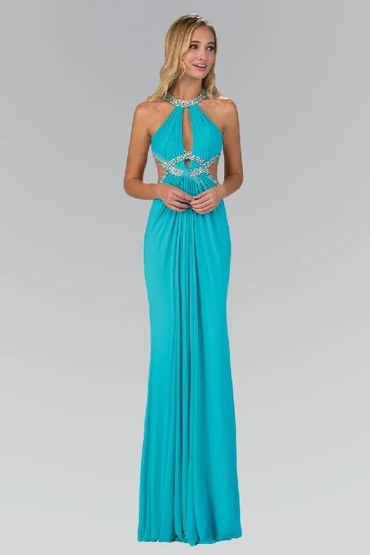 Plus size dresses with flowing skirts move freely -Elizabeth K - GL2142 Jeweled High Neck Gown