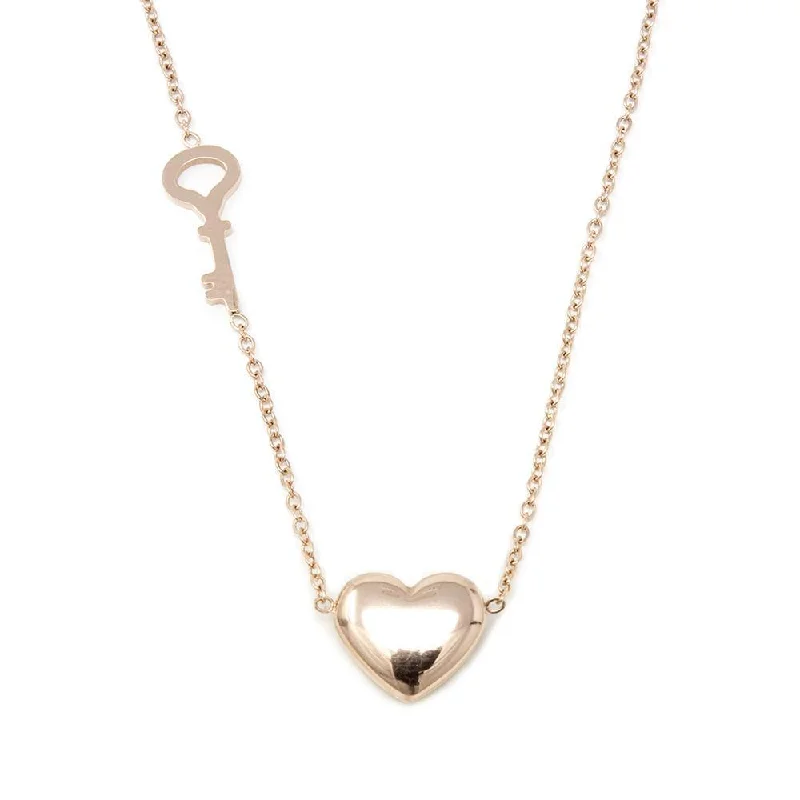 Unique necklaces and pendants with gemstones for a colorful and vibrant statement-Stainless Steel Heart Key Necklace Rose Gold Plated