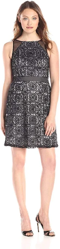 Plus size dresses with soft skirts feel light -Adrianna Papell - 41908460 Sheer Accented Floral Crochet Lace Dress