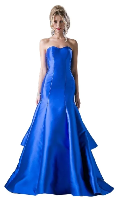 Plus size dresses in soft fabrics feel cozy -Cinderella Divine - 13355 Strapless Sweetheart Bodice Layered Trumpet Dress - 1 pc Royal In Size 14 Available