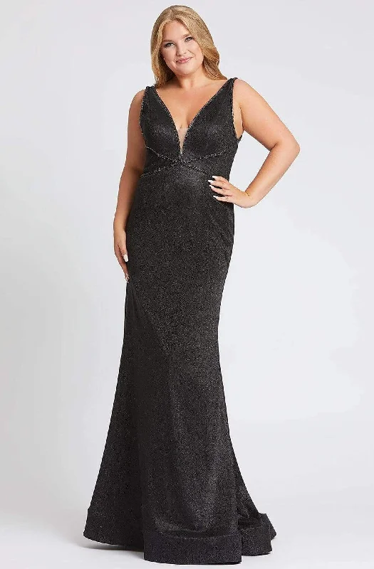 Plus size dresses with adjustable straps fit well -Mac Duggal Fabulouss - 48895F Crystal Beaded Deep V-neck Trumpet Dress