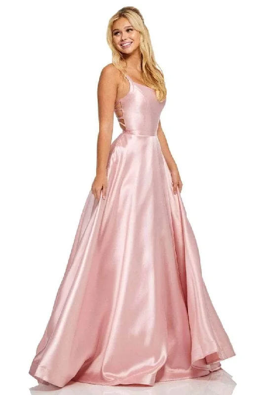 Plus size dresses for bridal parties glow elegantly -Sherri Hill - Strappy Back Satin Prom Dress 52715 - 1 pc Blush In Size 2 Available